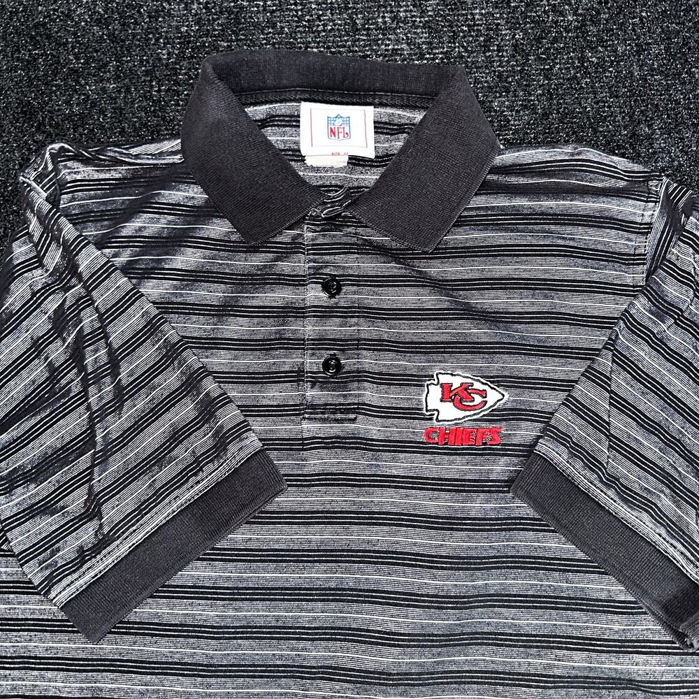 NFL Kansas City Chiefs NFL Football Gray Striped Polo Shirt Men's M